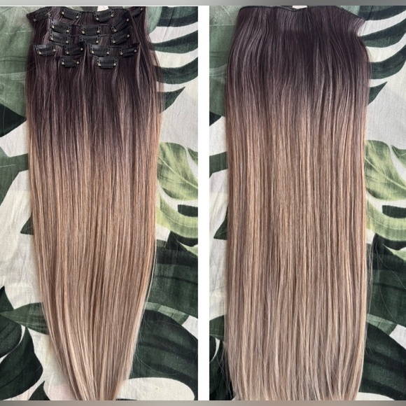 Human hair blend Balayage ash Blonde Clip In Hair Extensions 22 In - Picture 3 of 7
